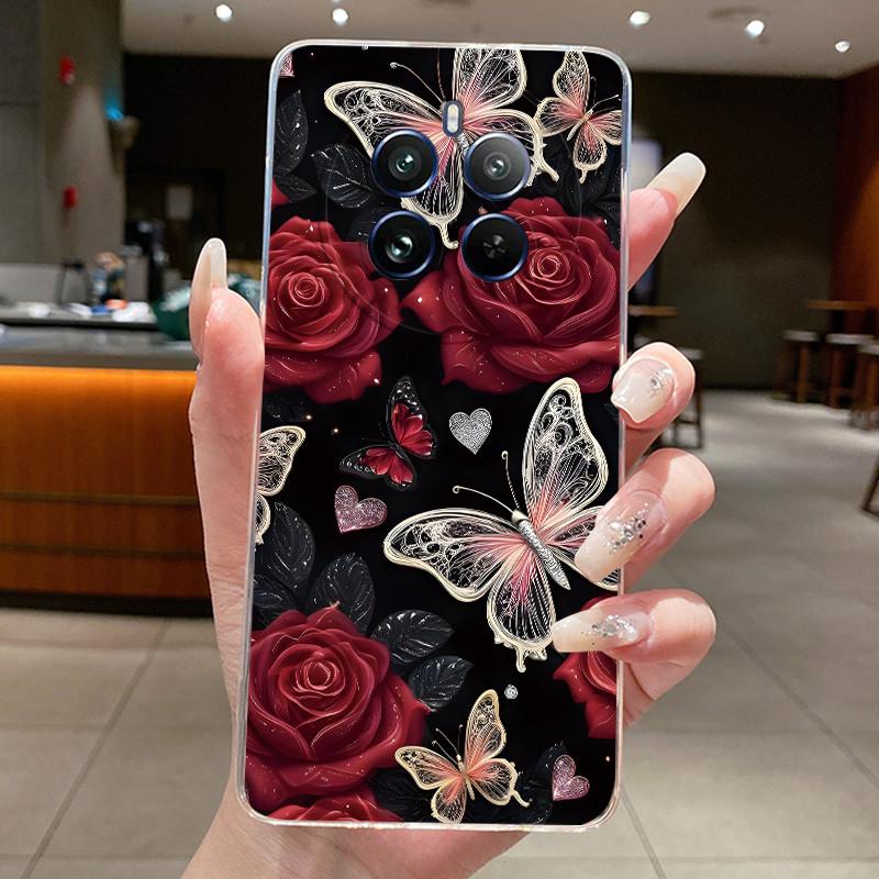 Case For Realme 12 Pro Plus 5G Pretty Flowers Butterfly Clear Soft Silicone TPU Cover For Realme12ProPlus 12 Pro Plus 5G Fundas