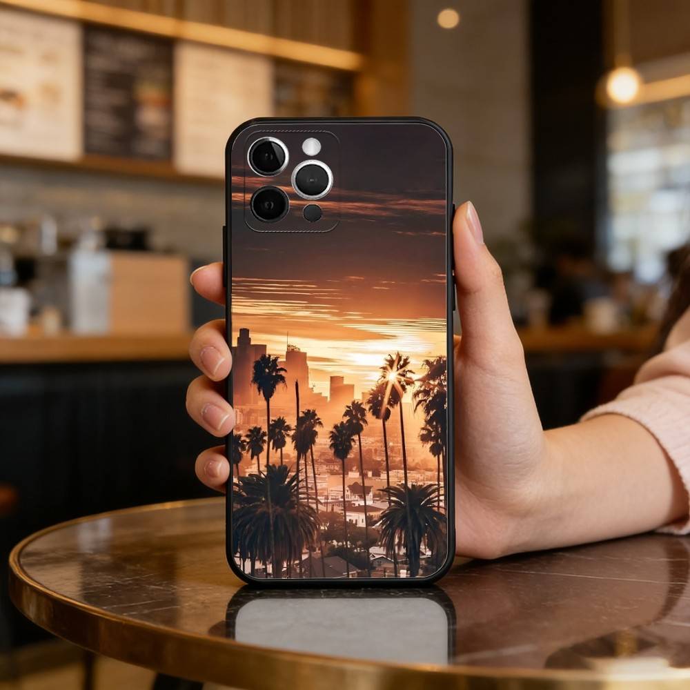 California Travel Los Angeles Phone Case For iPhone 17,16,15,14,13,12,11 Plus,Pro Max,Soft Silicone Black Cover