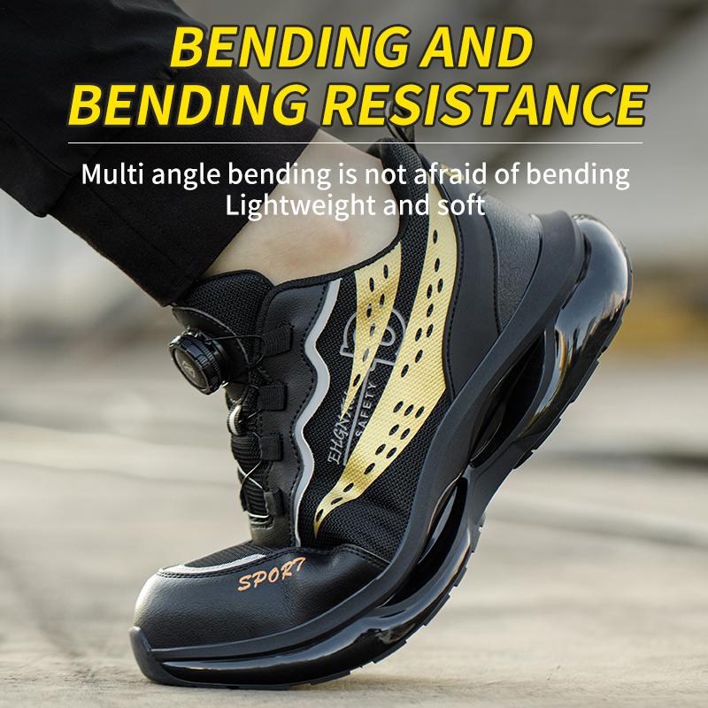 Safety Shoes For Men Air Cushion Steel Toe Work Shoes Anti-Smash Shoe Lightweight Breathable Slip On Utility Work Sneakers Black
