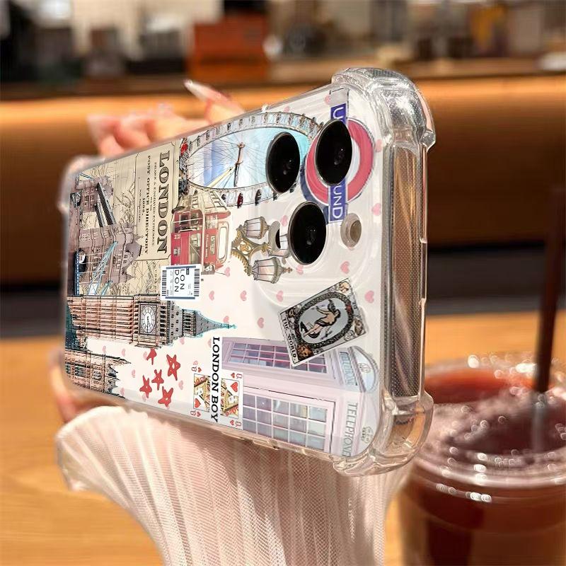 London-Themed Vintage Collage Trendy Pattern Clear Phone Case For iPhone 17 16 Pro Max 15 14 13 12 11 7 8 Plus 16E XS X XR Cover