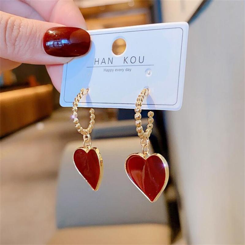 Fashion Red Retro Love Dangle Earrings for Women Wedding Party Classic Jewelry Geometry Earrings