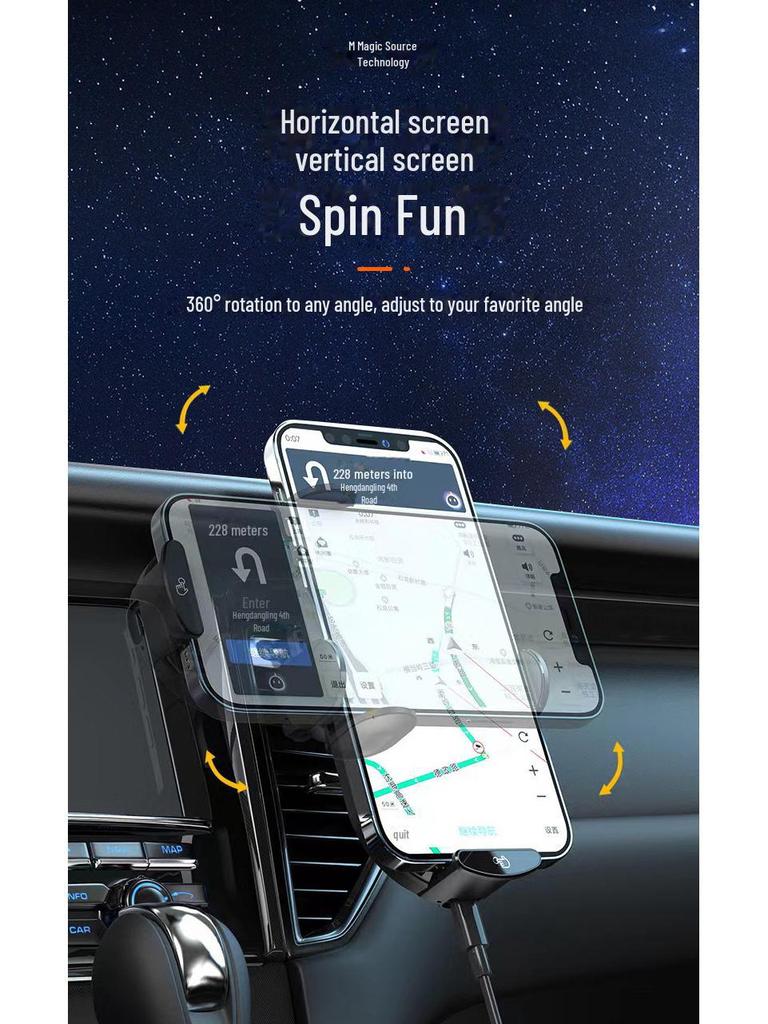 Беспроводное автомобильное зарядное устройство мощностью 66 Вт и держатель для телефона и навигации (Модель 2024 года)