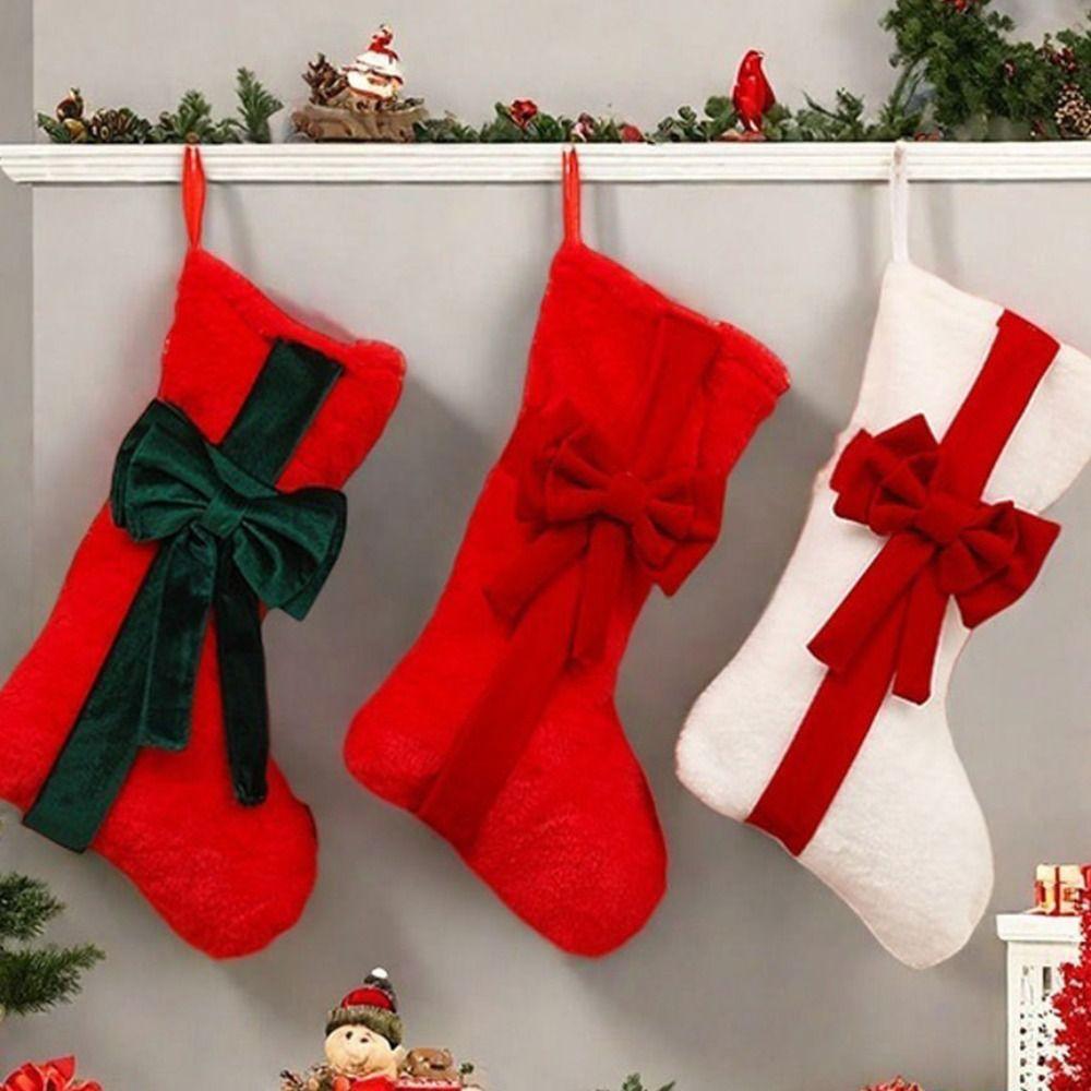 Christmas Pendant Decor With Bow Christmas Stocking Lagre Size Cartoon Christmas Present Bag 3D Xmas Tree Hanging Socks Festive