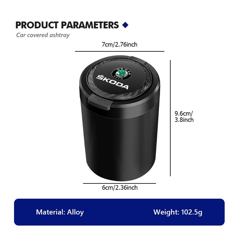HGWE4 For Skoda Portable Luminous Car Ashtray Auto interior accessories Kamiq MK3 Roomster Rapid Kodiaq Karoq Fabia Enyaq