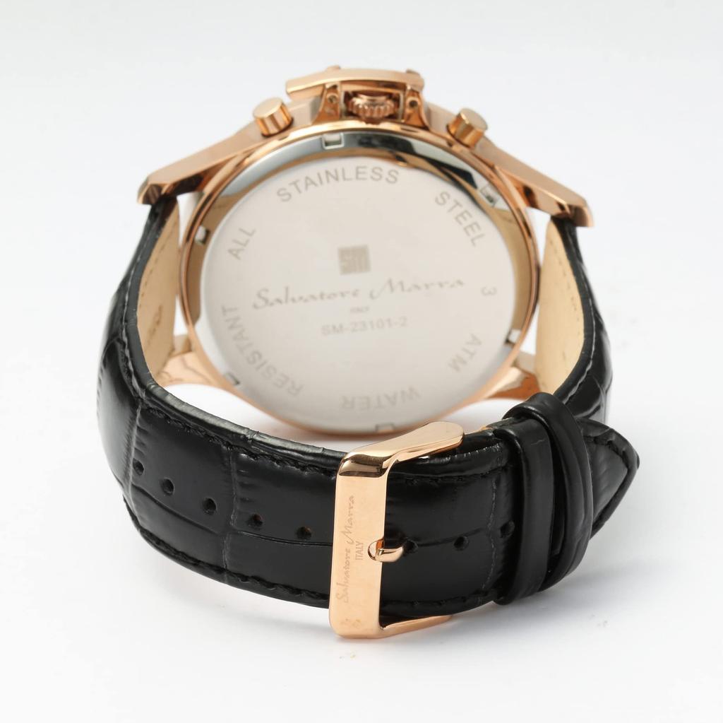 Salvatore Marra Quartz Analog Watch with Black Leather Casual Business Includes Watch Cloth Men's Strap, Style, (PGBK)