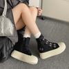Black Retro High-top Platform Canvas Shoes Women's New Summer Height-increasing Versatile Board Shoes