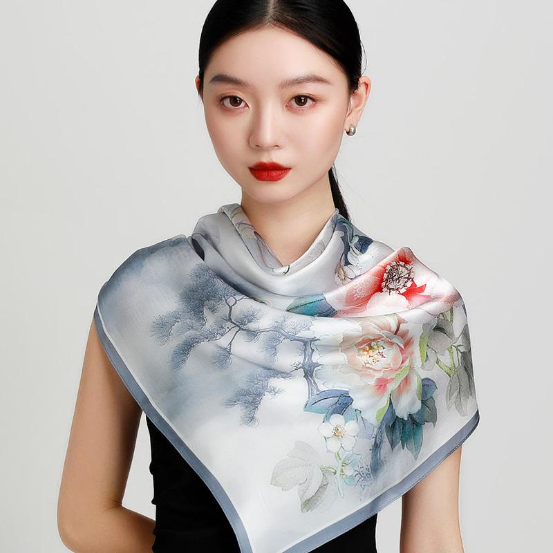 New high-end shawl with 100% mulberry silk digital printing square scarf, women's versatile silk scarf and scarf