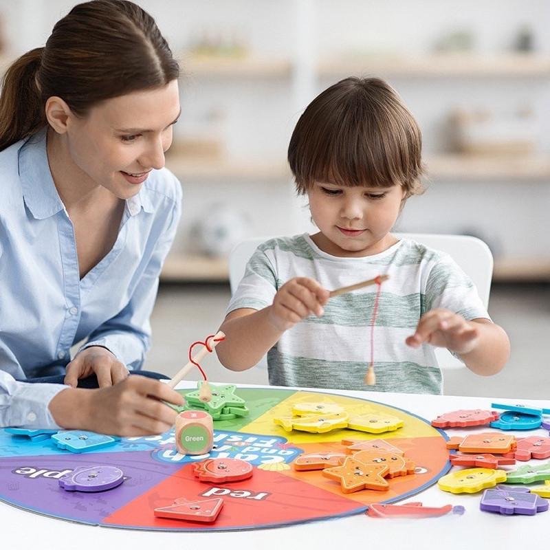 Wooden Fishing Magnetic Puzzle Toy With Color Matching For Kids Play Educational
