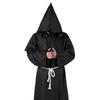 4Pcs/Set Halloween Cloak Costume Medieval Monk Robe Wizard Cosplay Dance Fabric Cape with Strong Drape Big Hat Necklace Waist Rope