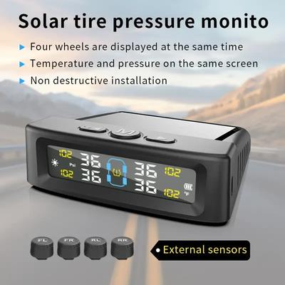 Солнечная система TPMS Автомобильное устройство сигнализации давления в шинах Автоматическая безопасность давления в шинах Цветной цифровой дисплей 4 внешних датчика Предупреждение о температуре давления в шинах