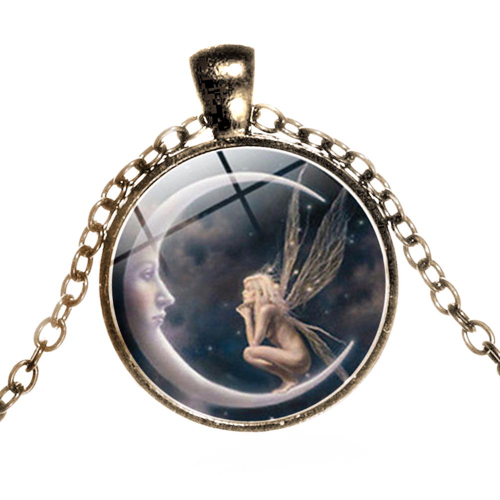 BLUELANS NECKLACE Wonderful Glass Pendant Chain Necklace Moon Angel Jewelry Vintage Cabochon Sweater Women Present