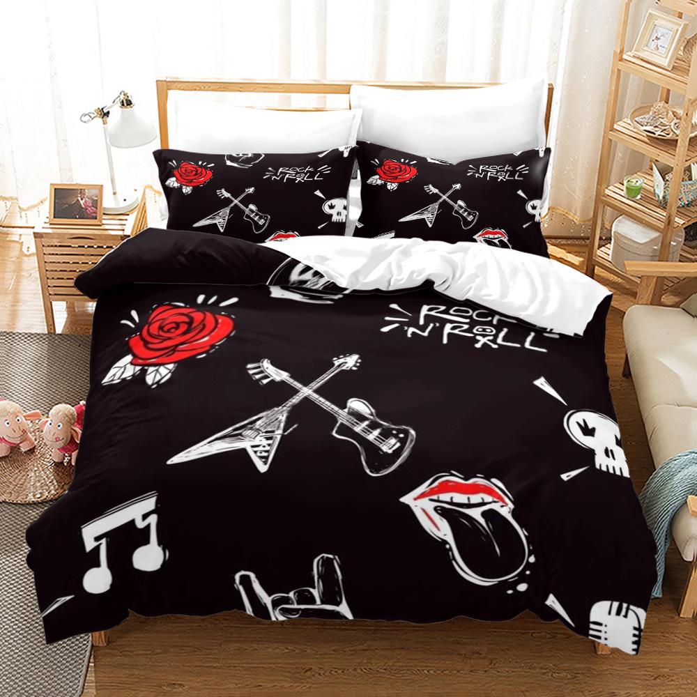 Music Guitar Bedding Set with Pillowcase 3pcs Black King Queen Twin Duvet Cover Double Size for Kids Boys Girls Birthday Gifts