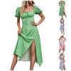 Women's Fashion Casual Sexy Solid Color Bubble Short-Sleeved Smocked Hem Split Dress