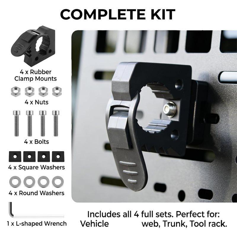 Shovel Holder 4PCS Quick Release Clamp For Truck Kit, For MOLLE Panel Anti-Slip Teeth, 1-1/5" To 1-1/2" Shovel Mount