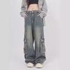 Unisex Retro Distressed Multi-Pocket Jeans: High Street Casual Overalls
