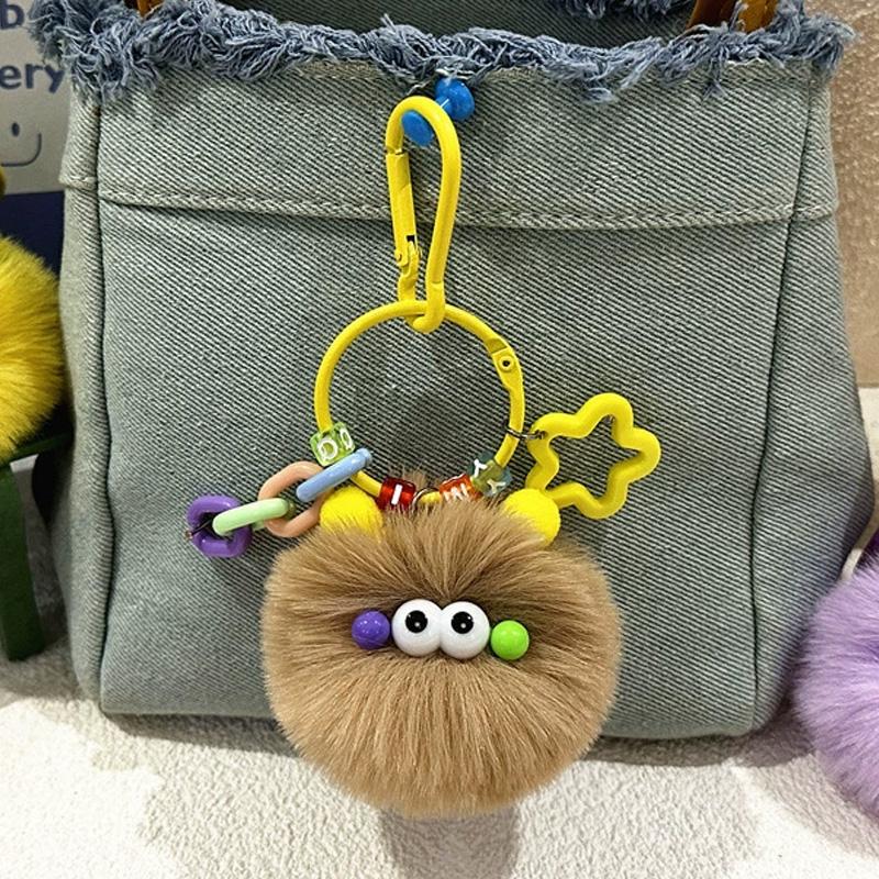 1pc Keyring Cartoon Toy Pendant Gifts Accessories Plush Doll Adorable Small Coal Balls Keychain Bag Ornament
