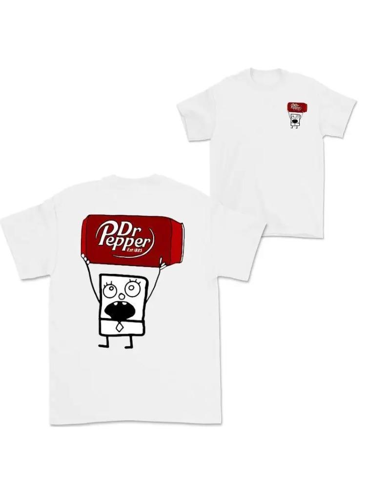 Футболка Dr Pepper Doodlebob Футболка Doodlebob Футболка Dr Pepper Двусторонняя с графическим принтом Унисекс Классические Хлопковые Футболки мода