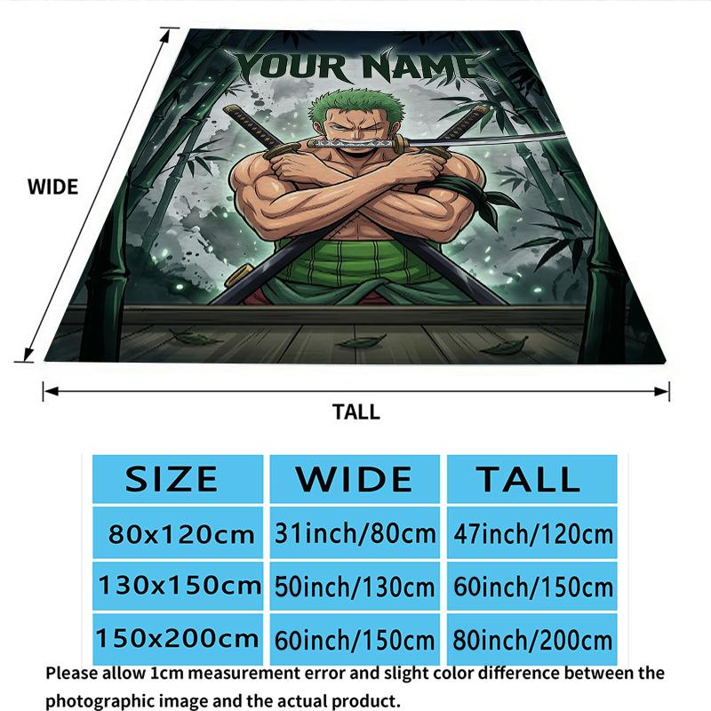 Custom Name,Roronoa Zoro Printed Flannel Blanket, soft throw for bedroom sofa, washable, Christmas present, great gift.