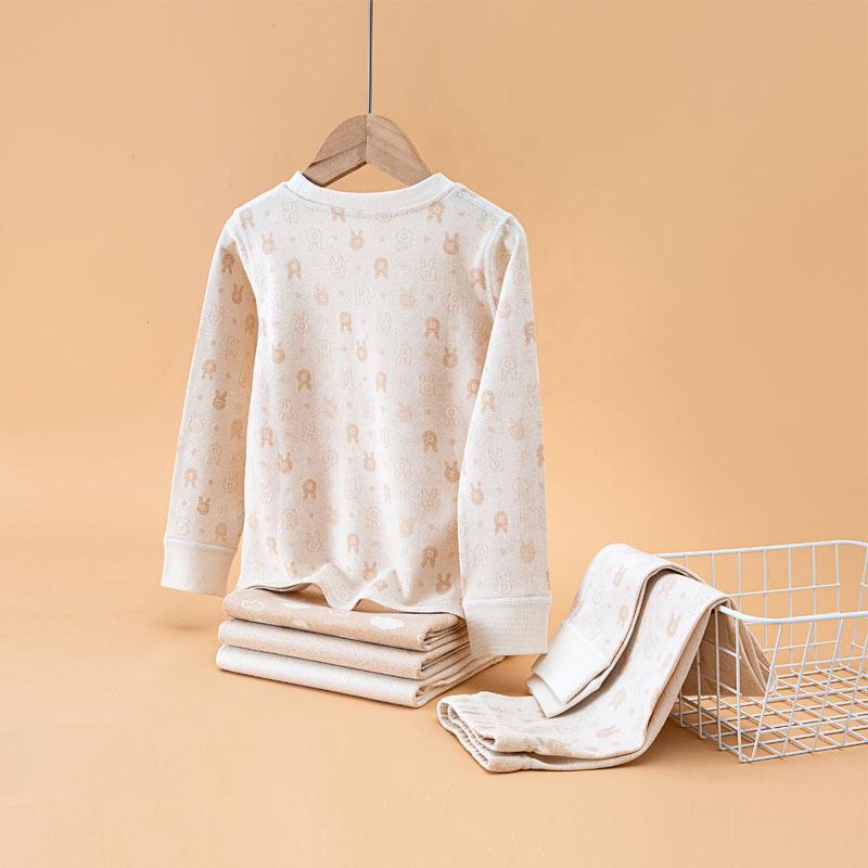 Colored Cotton Kids' Underwear & Pajama Set - Round Neck, Warm Autumn & Winter Wear for Girls and Boys