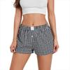 Women's Summer Plaid Pajama Shorts Elastic Band Wide Leg Loose Fit Lounge Shorts