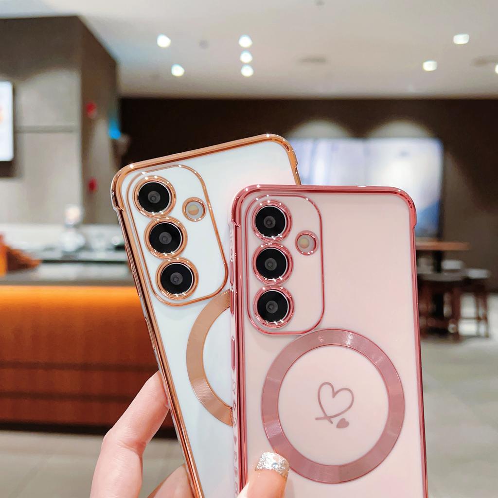 Роскошный гальванизированный чехол Magsafe love Heart для Samsung Galaxy S21 S23 S24 S25 Plus Ultra S21FE S23FE с магнитной беспроводной зарядкой и противоударным покрытием
