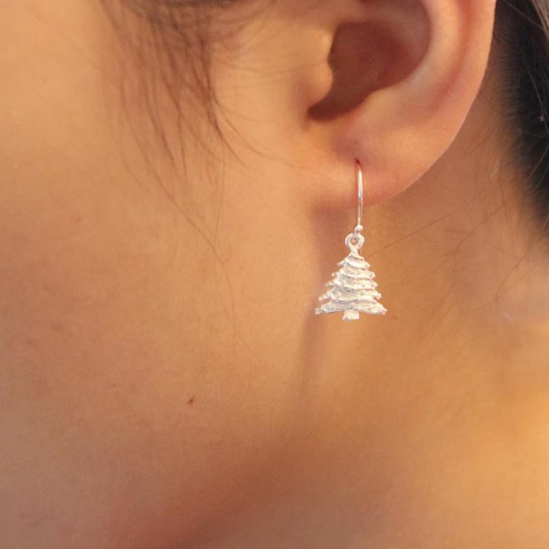 Women Silver Color Christmas Tree Drop Earrings Textured Metal Earring Xmas Festival Holiday Party Jewelry Christmas Gift earrings