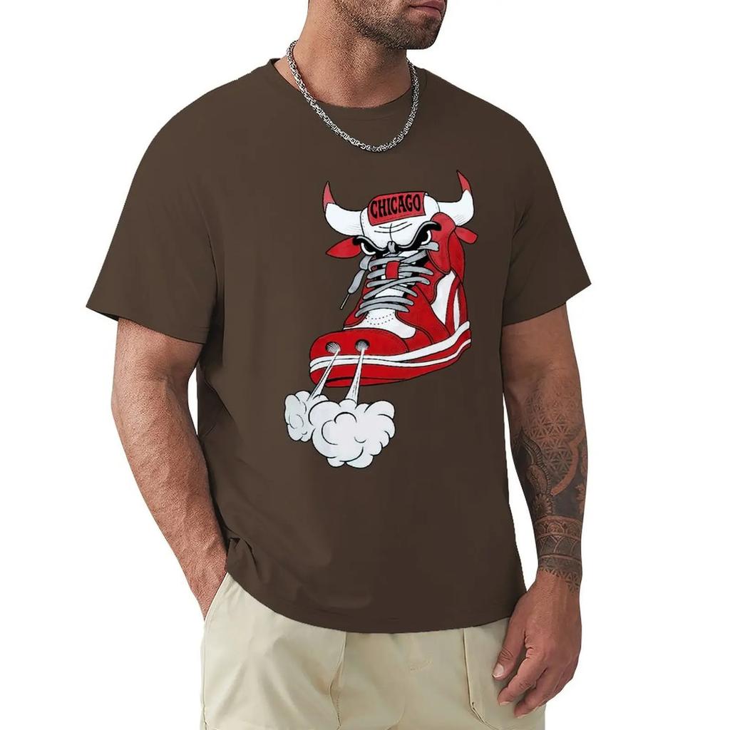 Футболка Chicago Shoe Bull Red White Hip Hop Longline Футболка Harajuku с коротким рукавом Футболка с графикой из 100% хлопка