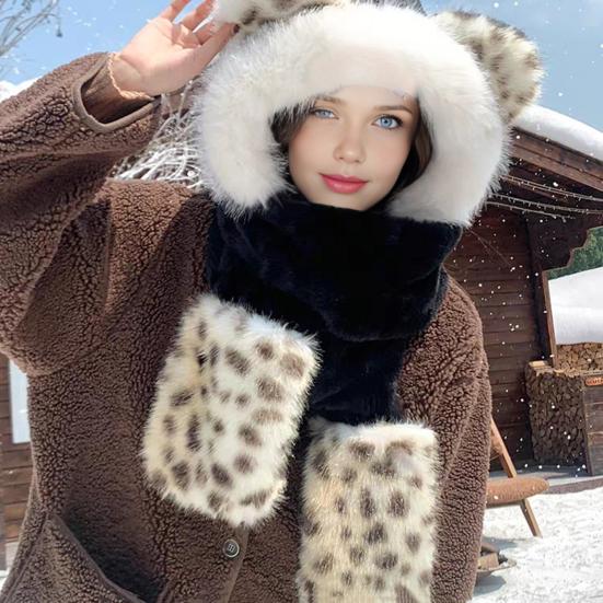 Зимний шарф-шапка 3 в 1, вязаная, ветрозащитная, теплая, эластичная, с тигровым узором, термошапка