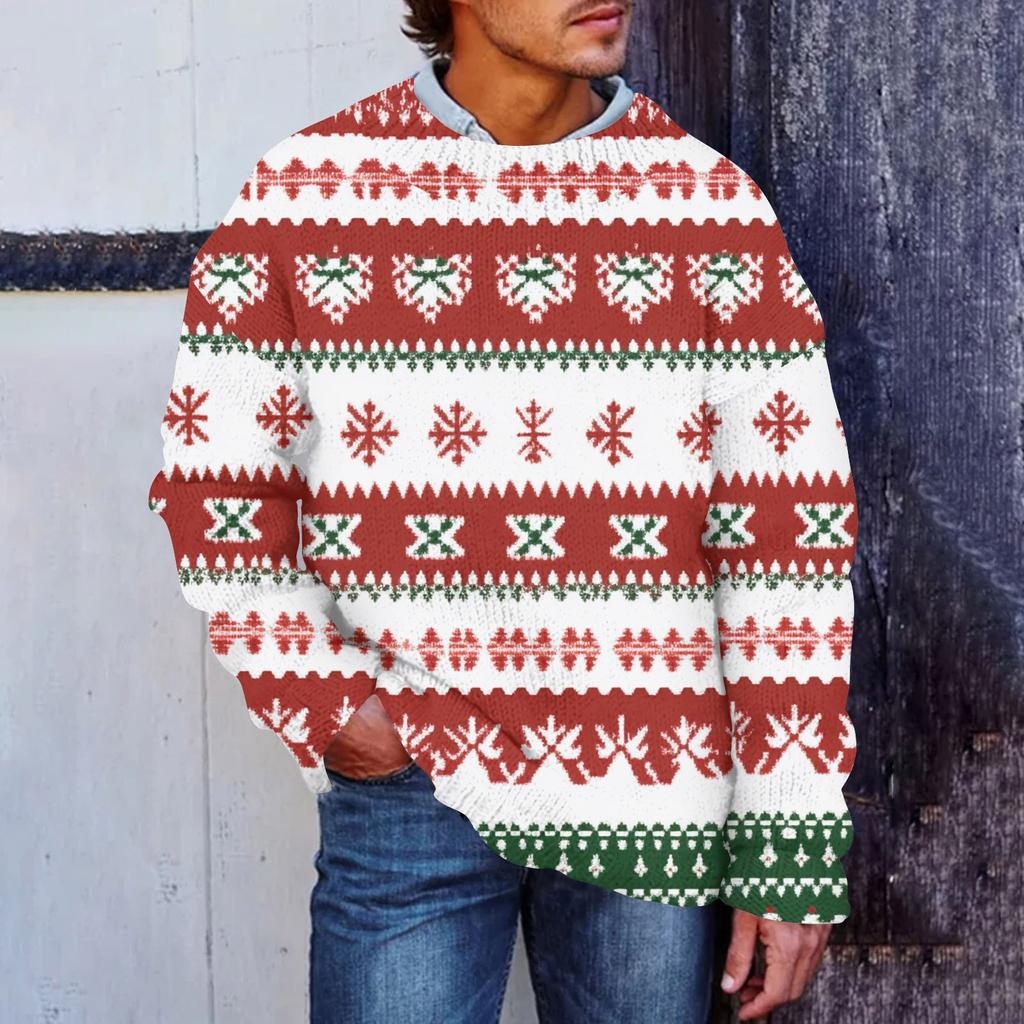Men's Christmas Print Faux Sweater, Crewneck Sweatshirt, Loose Long-sleeved Top