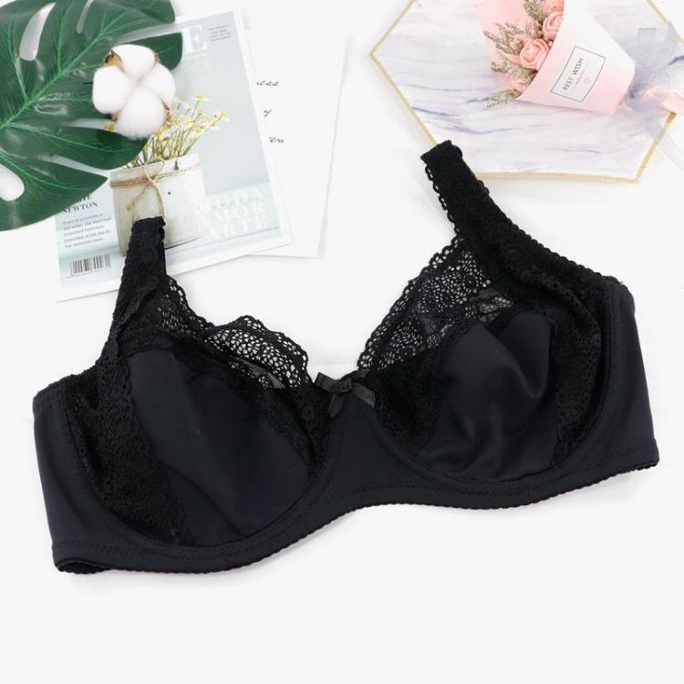 Французский цветочный дизайн Женский бюстгальтер полной чашки большого размера Тонкое дышащее однослойное кружевное нижнее белье со стальной поддержкой