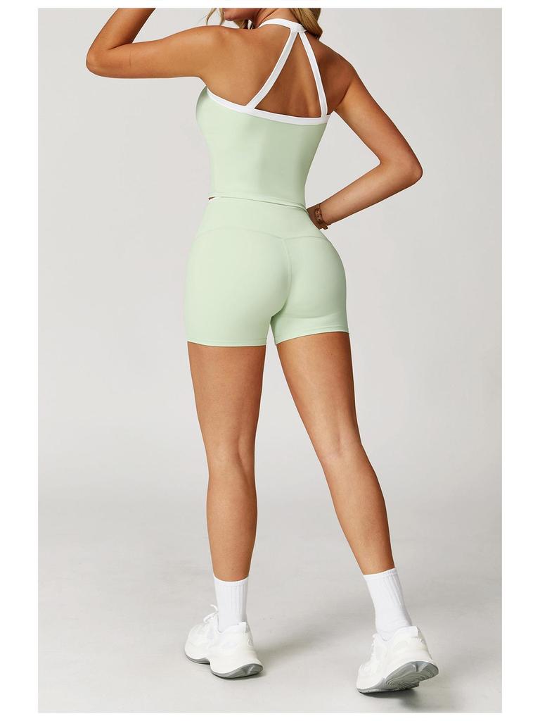 Женский комплект для йоги с перекрестными лямками: Ощущение второй кожи, Контрастные цвета, Красивая спина, Облегающий крой для бега, Спорта, Фитнеса 2027