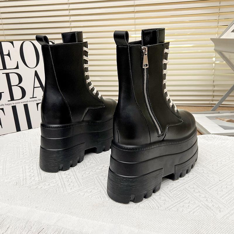 Мода 17 СМ, 13 СМ Женские Ботинки на Платформе Повседневная Уличная Обувь Массивные Простые Ботильоны на Шнуровке Крутые Ботинки для Вечеринки в Ночном Клубе Черные