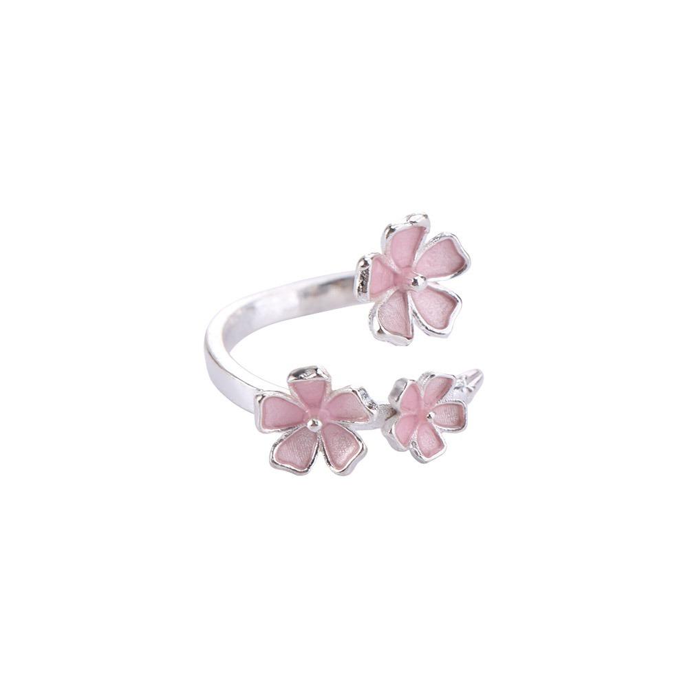 Drop Oil Design Cherry Blossom Ring Dainty Flower Bracelet Unique Open Adjustable Ring Gift