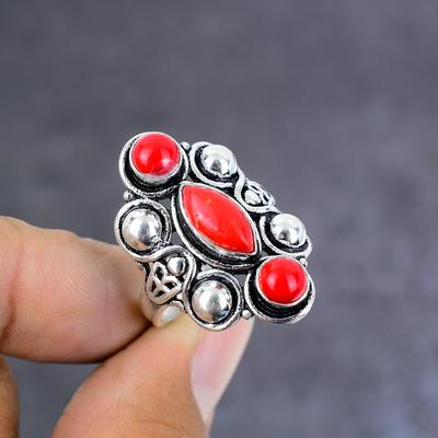 Подарочное кольцо из серебра 925 пробы с натуральным красным кораллом, размер 11 y7M77