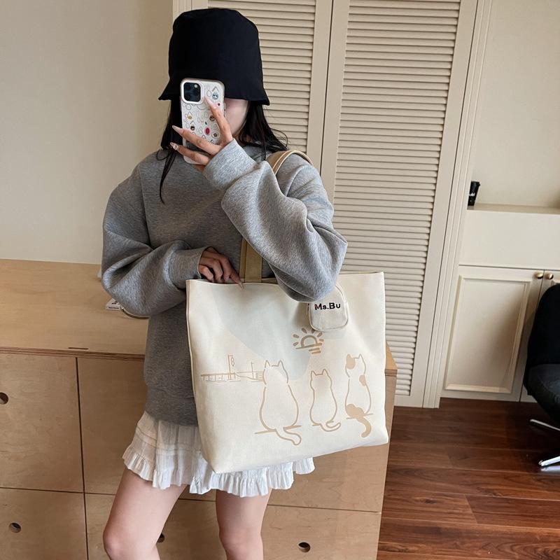 Simple Cartoon Tote Bag 2025 Autumn New Fashionable Simple and Large-capacity Korean Casual Shoulder Bag Is Foreign