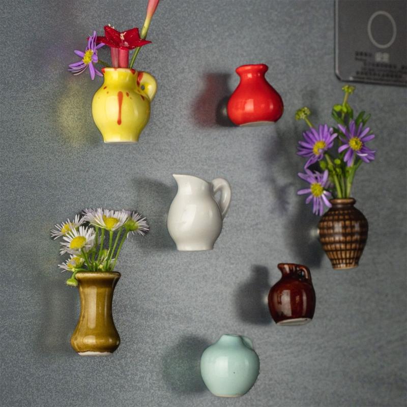 Набор из 7 магнитных мини-ваз для холодильника, украшение для дома, набор из дружелюбной керамики