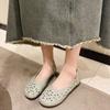 2024 Ethnic Style Hollow Out Mother Flats Shoes Soft Leather Holes Shallow Mouth Breathable Fashion Flat Lazy Women's Shoes
