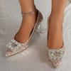 Модные серебристые туфли-лодочки на высоком каблуке с пайетками для женщин, осень 2025, свадебные туфли с хрустальными цветами для женщин, большой размер 42, прозрачные туфли для вечеринок на толстом каблуке