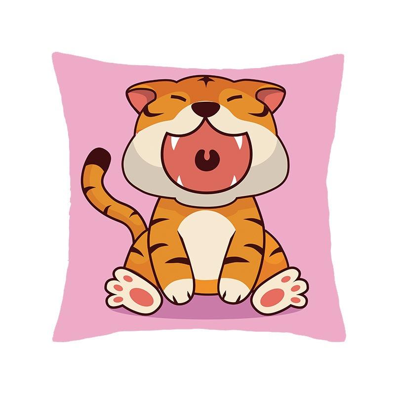 Juste De Coussin De Luxe Avec Imprimé Animal De Dessin Animé, Petit Tigre Mignon, Taie D'oreiller, Décoration D'intérieur, Bureau, Canapé, Voiture