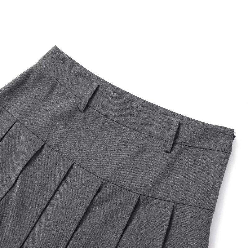 Винтажный серый костюм, юбка трапециевидной формы, женская весенне-осенняя плиссированная юбка средней длины с высокой талией в студенческом стиле