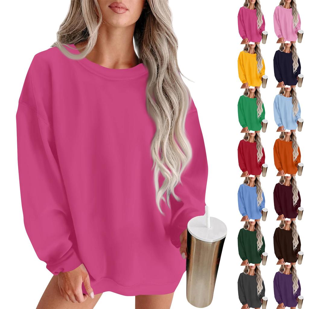 Women's Fashion Round Neck Solid Color Long Sleeve Basic Sweatshirt Top