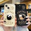 Милый Популярный Кофе-Кот Мультяшный Чехол Для Телефона Для iPhone 17 16 15 14 13 12 11 Pro Max XR X Нескользящий Ударопрочный Мягкий Силиконовый Чехол