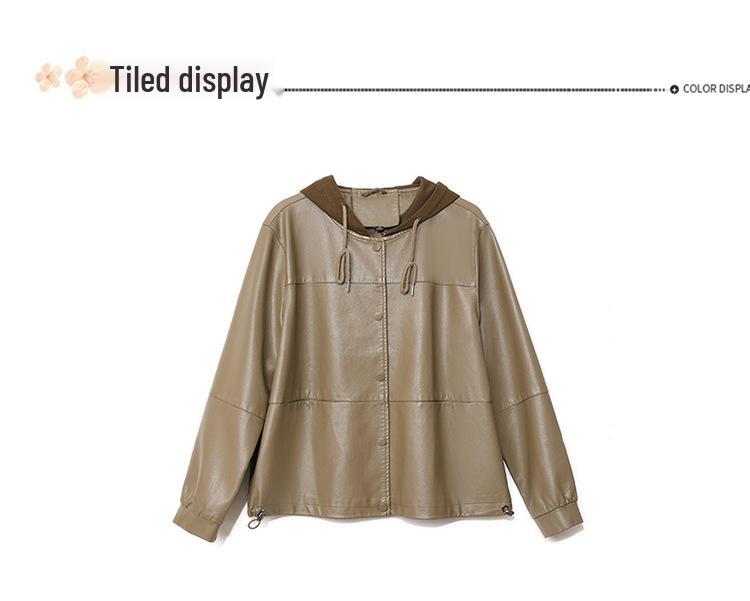 Женская весенняя куртка с капюшоном из ПУ кожи - Короткий стиль для женщин среднего и пожилого возраста