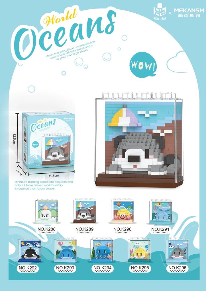 Marine Animals Dolphin Orca Jellyfish Shark Sea Lion Otter Hermit Crab Construction Blocks Kit Blocks Model Plaything