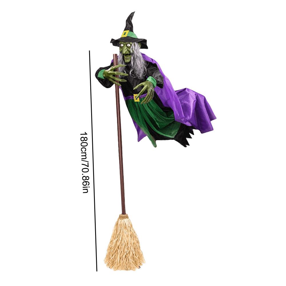 Halloween Flying Witch Decoration Outside Horror Spooky Flying Witch With Sounds Lights Garden Haunted House Decor Prop
