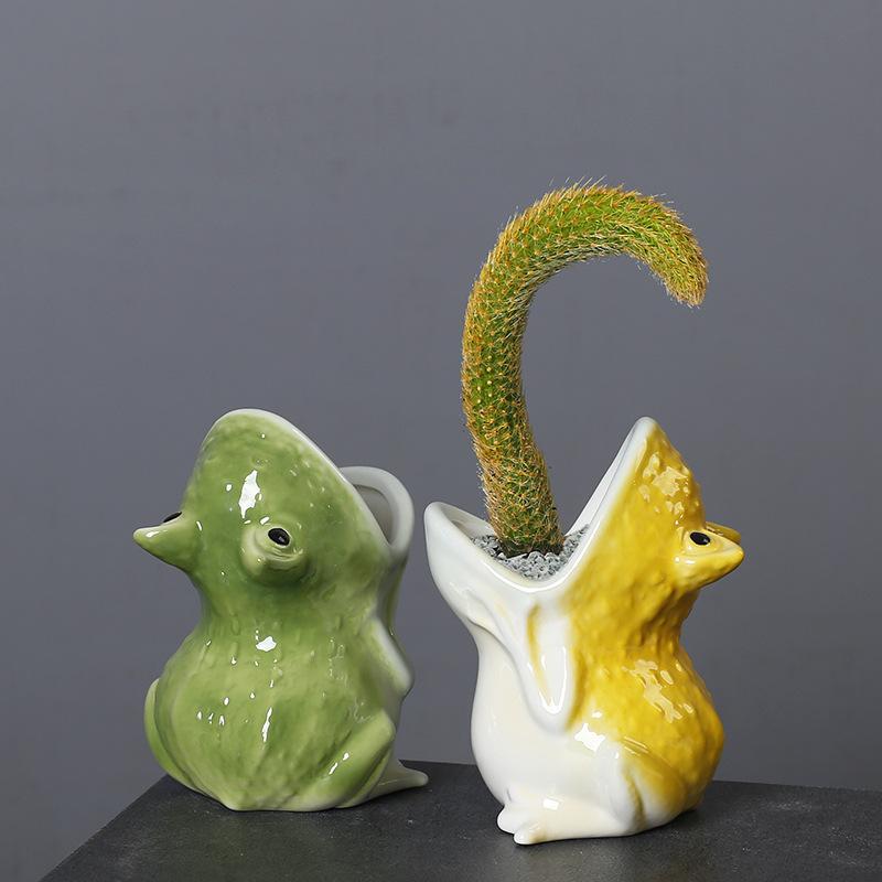 Милый мультяшный лягушонок, суккулентный цветочный горшок, керамический цветочный горшок, лягушка с открытым ртом, садовые аксессуары, суккулентный цветочный горшок