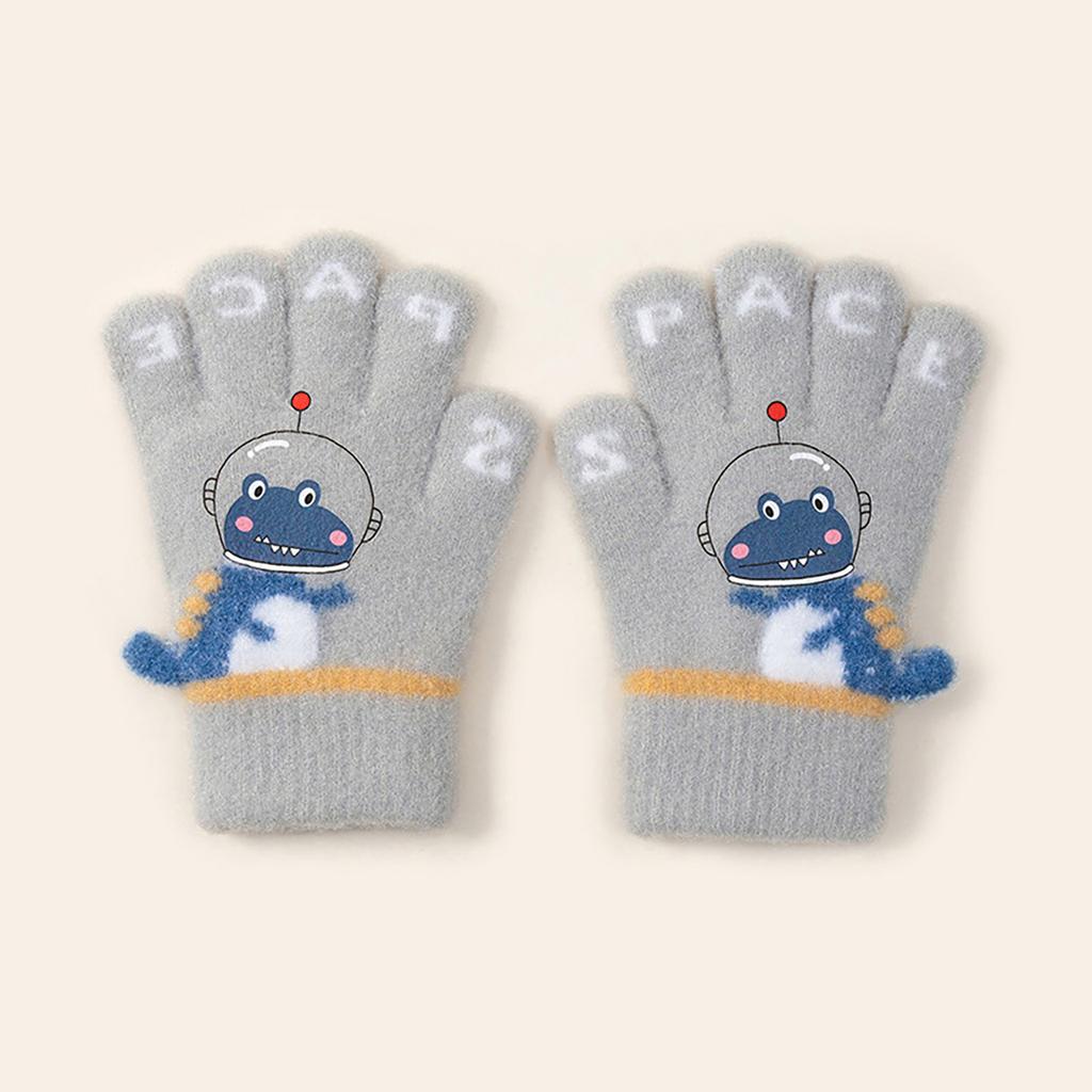 Warm Mittens Boys Full Finger Gloves Cartoon Dinosaur Crocodile Knitted Kids Windproof Anti-ColdCute Baby Winter Gloves