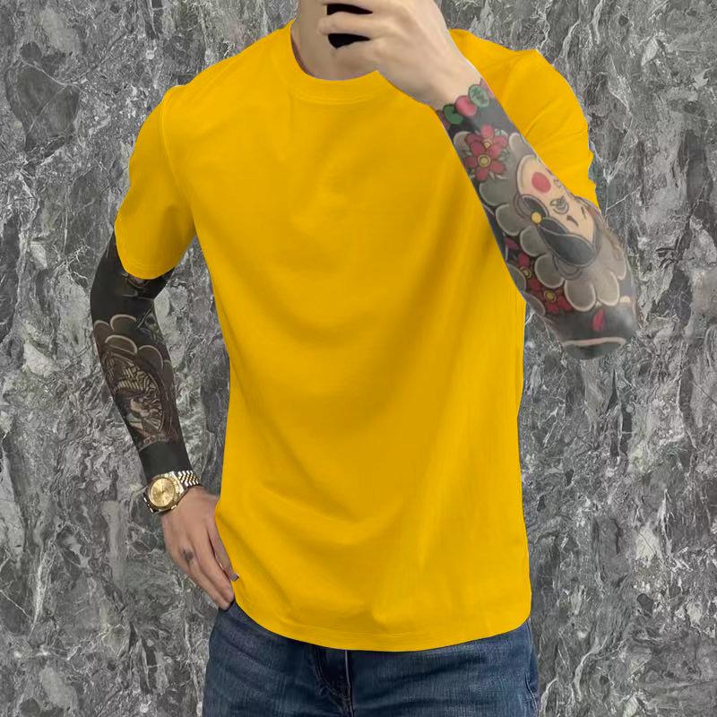 Футболка с короткими рукавами, мужская трендовая футболка из Instagram, повседневная однотонная одежда с круглым вырезом для мужчин