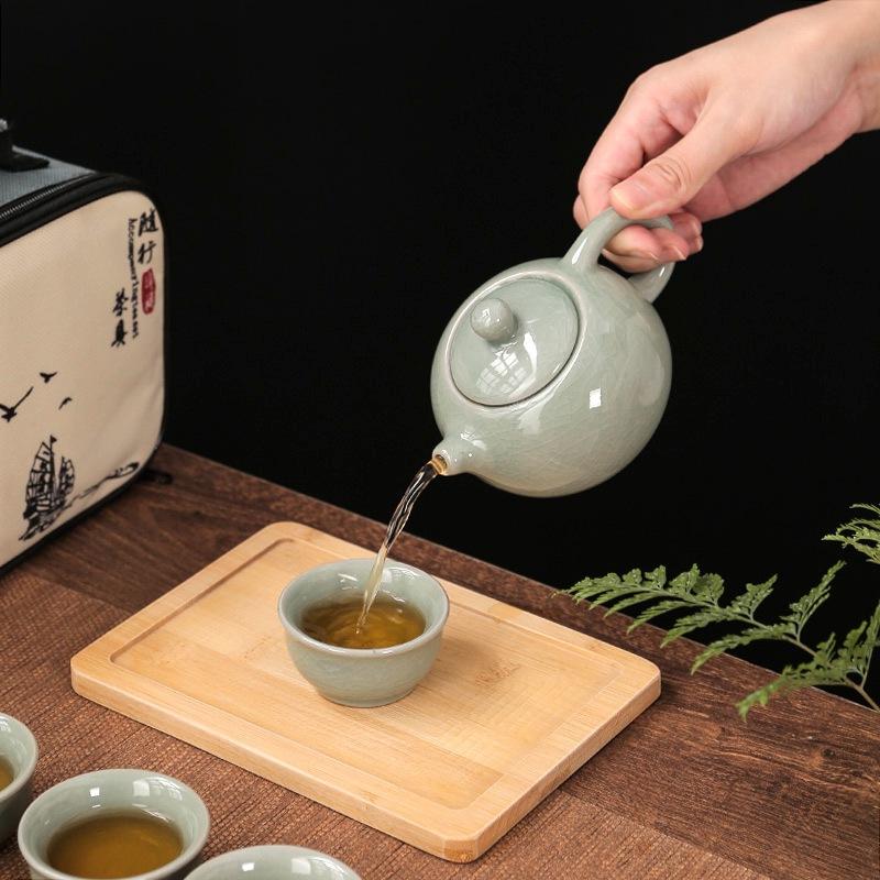 Travel Tea Set Retro Outdoor Portable Kung Fu Ceramics One Pot Four Cups with Tea Tray Company Gifts Cheap