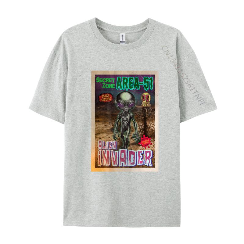 Area 51 Alien Tshirt Alien UFO Invader Tshirts Casual Cotton T Shirt For Men Mens Clothing Plus Size